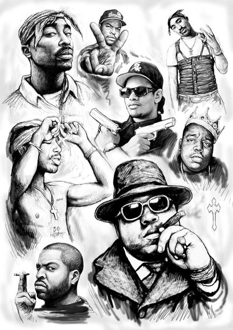 ♥♡♥ Christus Tattoo, Hop Tattoo, Hip Hop Tattoo, Tattoo Hip, Tupac Art, Hip Hop Artwork, Rapper Art, Biggie Smalls, Hip Hop And R&b