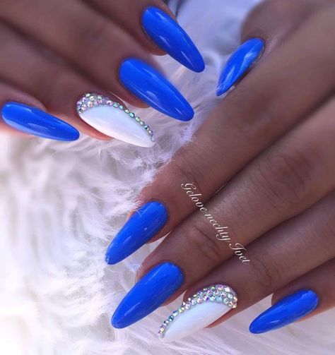 Royal Blue Nails For Wedding, Lulu Hair, Sleek Nails, Silver Nail Designs, Royal Blue Nails, Navy Nails, White And Silver Nails, Blue Acrylic Nails, White Acrylic Nails