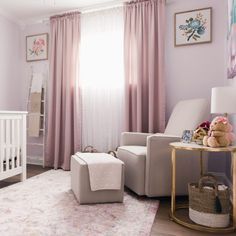 Soft Lilac Nursery Lilac Nursery, Purple Nursery, Girl Nursery Ideas, Nursery Girl, Girl Nursery Room, Pink Curtains, Baby Sleep Problems, Baby Nursery Ideas, Nursery Inspo