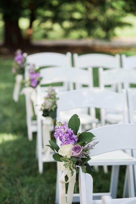 Hydrangea and Rose Aisle Decorations Rose Chair, Purple Hydrangeas, Aisle Decorations, Roses Purple, Wedding Isles, Hydrangea Wedding, Violet Wedding, Purple Wedding Theme, Aisle Flowers