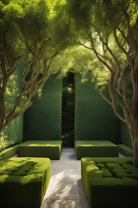 Modern green room design with Trees For Privacy, living walls, and Landscape Design For Privacy featuring sculptural seating Privacy Trees Along Fence, Privacy Landscaping Ideas, Landscape Privacy, Trees For Privacy, Privacy Landscaping Backyard, Pleached Trees, Hedge Wall, Espalier Fruit Trees, Houses Modern