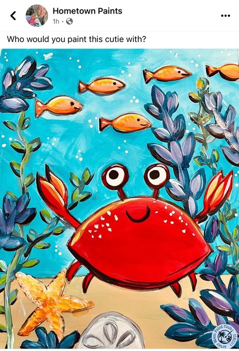 Drawing Pictures For Kids, Kids Painting Party, Primary School Art, Animal Paintings Acrylic, Kids Canvas Art, Crab Art, Whimsical Art Paintings, Baby Animal Drawings, Drawing Lessons For Kids