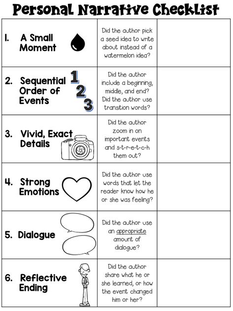 free personal narrative checklists.pdf - Google Drive Personal Narrative Introduction, Writing A Personal Narrative, Personal Narrative 3rd Grade Examples, Personal Narrative Outline, Narrative Writing Anchor Chart 4th, Personal Narrative Anchor Chart, Narrative Writing Organizer, Writing Beginner, Cer Writing