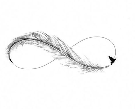 Feather Bird Infinity Tattoo, Infinity And Feather Tattoo, Fine Line Tattoo Feather, Feather Infinity Tattoo Design, Infinity Feather Tattoo Design, Feather Underboob Tattoo, Fine Line Feather Tattoo, Infinity Feather Tattoo, Plumas Tattoo