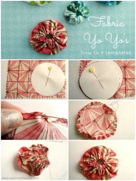 fabric yo yo tutorial with printable templates | patchwork posse #yoyo #freepattern Yo Yo Quilt, Dresden Plate Quilt, Making Fabric Flowers, Making Fabric, Yo-yos, Quilt Block Tutorial, Quilting Tips, Fabric Projects, Fabric Jewelry