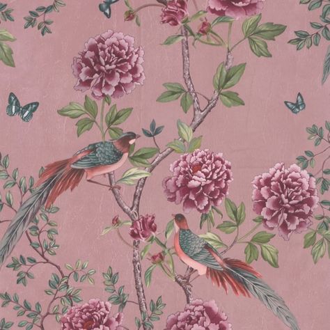 Chinoiserie Bedroom, Rose Pink Wallpaper, Chinoiserie Patterns, Pastel Wedding Theme, Chinoiserie Art, Paloma Faith, Fabric Styles, Vietnam Art, Deco Wallpaper