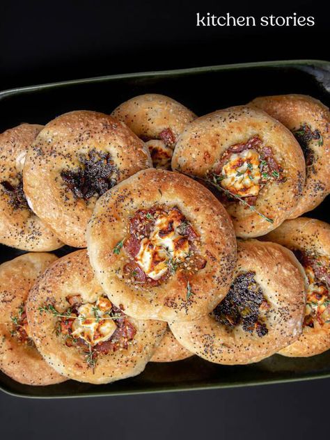 Bialy Recipe, Cream Cheese Monkey Bread, Stuffed Bagels, Buttermilk Pancakes Recipe, Crumbled Goat Cheese, Fluffy Buttermilk Pancakes, Small Oven, Breads & Buns, Bagel Recipe