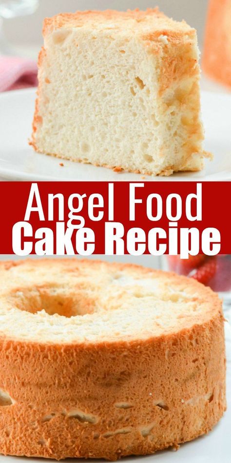 Light airy Angel Food Cake Recipe! So delicious! A favorite Cake Recipe! Great with strawberries and whipped cream from Serena Bakes Simply From Scratch. Angelfood Cake, Strawberries And Whipped Cream, From Scratch Recipes, Scratch Recipes, Slow Cooker Desserts, Favorite Dessert Recipes, Delicious Cake Recipes, Cake Mix Recipes, Angel Food Cake