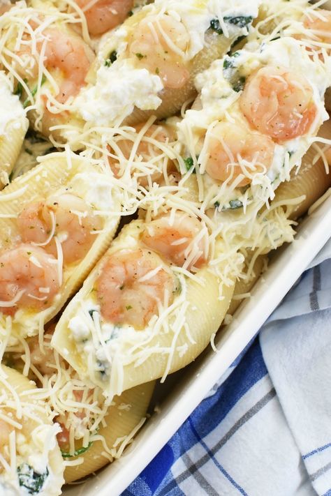 Shrimp Scampi Stuffed Shells, Shrimp Stuffed Shells, Seafood Stuffed Shells Recipe, Stuffed Shells Beef, Seafood Stuffed Shells, Chicken Stuffed Shells, Shrimp Stuffed, Easy Shrimp Scampi, Stuffed Shells Ricotta