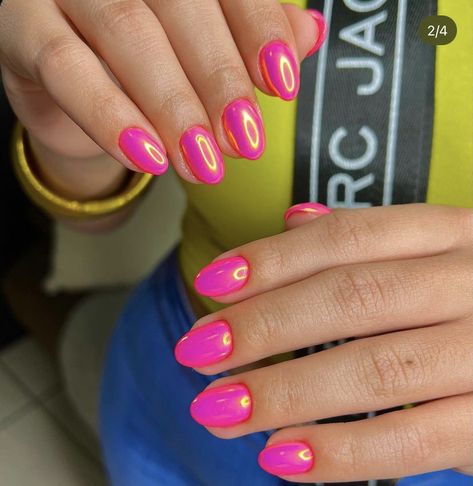 Bright Pink Nails, Pink Chrome Nails, Barbie Vibes, Acrylic Nail Shapes, Hippie Nails, Nail Trend, Shoe Nails, Summery Nails, Trend 2024