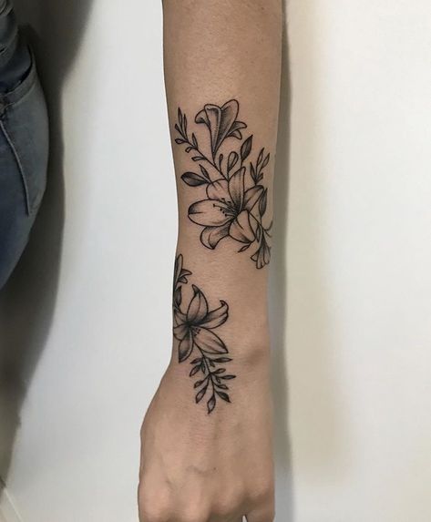 Orchid Hand Tattoo, Wrap Around Wrist Tattoos, Wrist Tattoo Cover Up, Around Arm Tattoo, Wrap Around Tattoo, Cuff Tattoo, Hibiscus Tattoo, Animal Tattoo Ideas, Flower Wrist Tattoos