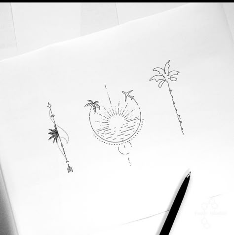 Cute Drawing Tattoo, Lotus Tattoo Wrist, Strand Tattoo, Small Beach Tattoos, Vintage Tattoos, Island Tattoo, Hawaii Tattoos, Hippie Tattoo, Small Girly Tattoos