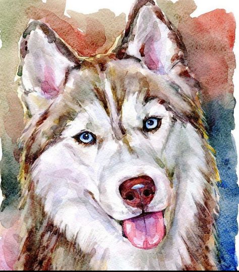 Husky Drawing, Watercolor Dog Portrait, Canvas Painting Tutorials, Canvas Drawings, Watercolor Dog, Wolf Dog, Animal Sketches, Dog Paintings, Cute Art Styles