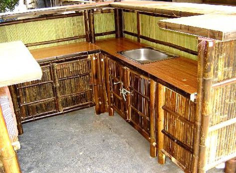 Real Bamboo Tiki Bars - For Home or Business Tiki Kitchen, Modern Bahay Kubo, Nipa Hut, Bamboo Houses, Small House Design Philippines, Philippines House, Cottage House Designs, Philippines House Design, Eco House Design