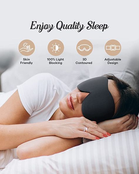 SleepSloth Sleep Eye Mask, 3D Contoured 100% Blackout Eye Mask, Sleep Mask with Adjustable Strap, Soft and Comfortable Night Blindfold for Women Men, Eye Mask for Sleeping, Shift Work, Travel, Black Eye Mask For Sleeping, Eye Mask Sleep, Winged Eye, Sleep Eye, Shift Work, Black Nose, Camera Selfie, Male Eyes, Sand And Water