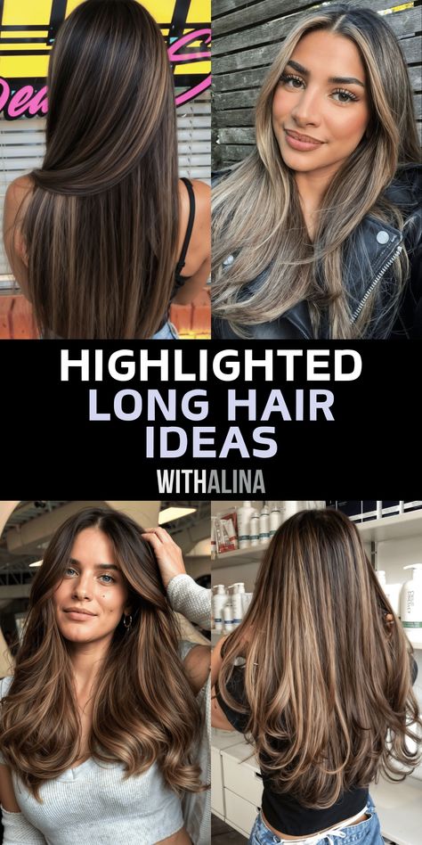 45 Stunning Medium Length Brunette Balayage Ideas to Elevate Your Look Hairstyles For Long Hair Brown, Hair Layers Bangs, Long Hair With Highlights, Highlighted Hairstyles, Perfect Highlights, Ashy Blonde Highlights, Long Hair Brown, Cool Blonde Highlights, Long Haircuts With Bangs