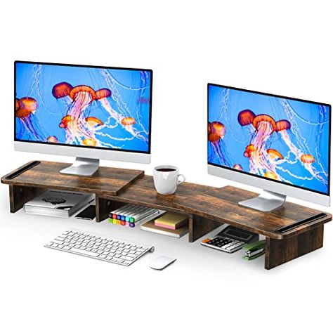 Wood Monitor Stand, Desk Monitor, Computer Riser, Quick Organization, Dual Monitor Stand, Desk Riser, Monitor Riser, Dual Monitor, Computer Stand