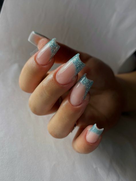 Glitter Blue Nails, French Nails Glitter, S Nails, Nails Glitter, Nails French, Baby Boomer, Nails Nails, Nails Nailart, Blue Nails