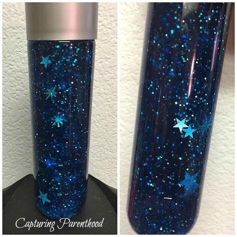 Space Sensory Bottles, Sensory Bottles Preschool, Glitter Sensory Bottles, Calming Bottle, Calming Jar, Voss Water, Calm Down Jar, Star Gaze, Calm Down Bottle