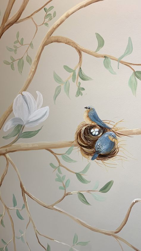 Cute Painted Walls, Bird Themed Nursery, Wall Mural Flowers, Nursery Wall Painting, Creative Wall Painting, Driftwood Art Diy, Kids Room Paint, School Murals, Bedroom Murals