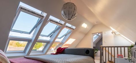 VELUX loft conversion of the year | Winner | Sarah in Manchester Attic Conversion Ideas, Loft Conversion Bedroom, Dormer Loft Conversion, Velux Windows, Attic Bedroom Designs, Loft Conversions, Attic Loft, Attic Conversion, Small Loft