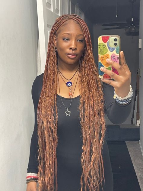 Ginger And Blonde Goddess Braids, Ginger And Brown Braids, Ginger Brown Braids, Box Braid Colors, Goddess Braids Color, Copper Braids Black Women, Brown Goddess Braids, Ginger Goddess Braids, Fresh Braids