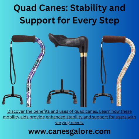 Read our latest article out NOW!!!  Explore our latest article to learn how quad canes can provide the perfect balance of stability and support for users with varying needs. From improved mobility to increased confidence, quad canes offer numerous benefits for those seeking reliable assistance. Discover why these mobility aids are an essential tool for maintaining independence and enhancing your daily life. Read more at Canes Galore! Quad Cane, Hiking Staff, Walking Sticks And Canes, Mobility Aids, Quad, Daily Life, Benefits, Confidence, Design