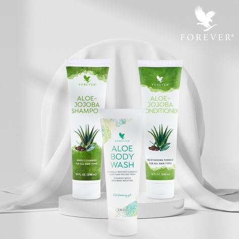 Upgrade your shower routine! Deep clean, soften & smooth your hair with the power of Forever's Aloe-Jojoba Shampoo * Conditioner. Let the best of what nature has to offer nourish & cleanse your skin with Forever’s Aloe Body Wash. #shower #musthave #aloe #skincare #haircare Flp Products, Very Thick Hair, Jojoba Shampoo, Aloe Vera Gelly, Forever Aloe, Frizz Free Hair, Forever Living, Forever Living Products, Shower Routine