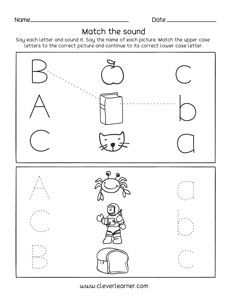 Letter a, b, c sounds matching phonics worksheets for preschool and kindergarten kids Pre Writing Practice, Letter B Worksheets, Kindergarten Letters, Kids Math, Worksheets For Preschool, School Zone, Letter Worksheets, Kids Math Worksheets, Phonics Worksheets