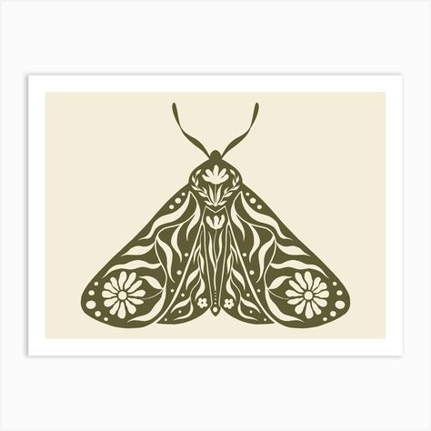 Fine art print using water-based inks on sustainably sourced cotton mix archival paper. • Available in multiple sizes • Trimmed with a 2cm / 1" border for framing • Available framed in white, black, and oak wooden frames. Tags: PJ-13912-822 Folk Art Moth, Moth Illustration, Moth Print, Green Art Print, Brown Art, Bear Art, Canvas Framing, Green Art, Linocut Prints