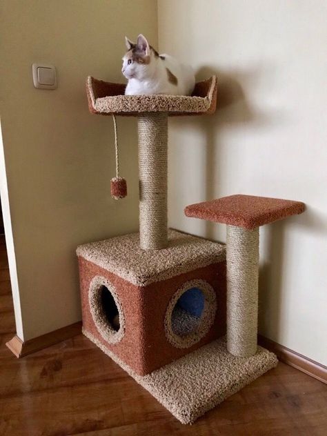 Diy Cat Home, Diy Cat Furniture, Diy Cat Scratcher, Diy Cat Tower, Cat Tree Plans, Katt Grejer, Homemade Cat Toys, Cat Tree House, Diy Cat Tree