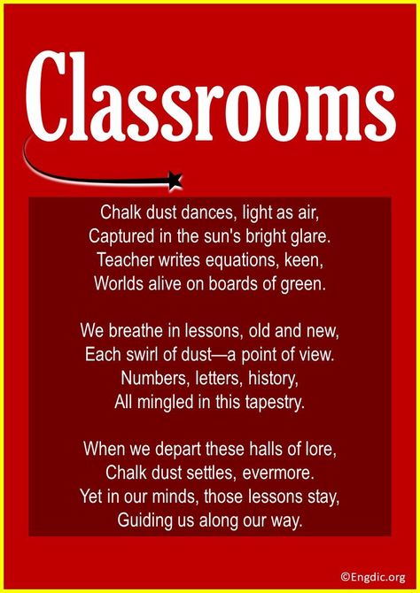 Dive into the heart of learning with our curated list of 10 Short & Inspirational Poems About Classrooms. These evocative verses capture the essence of the classroom experience, celebrating the joys, challenges, and transformative moments that educators and students share. Let these poems uplift and inspire you, whether you’re a teacher, student, or simply a lover of knowledge. Short Poems about Classrooms 1. Chalk Dust Memories This poem captures the beauty and nostalgia of chalk d... Short Poems For Teachers, Inspirational Poems For Students, Short Inspirational Poems, Poems For Students, Teacher Poems, Classroom Pets, Funny Poems, Subject And Predicate, Birthday Poems