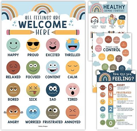 Emotions Chart For Kids, Feelings Chart For Kids, School Counselor Decor, Feelings List, School Counselor Office Decor, Posters For Classroom, Counselors Office Decor, School Counselor Office, Emotions Posters