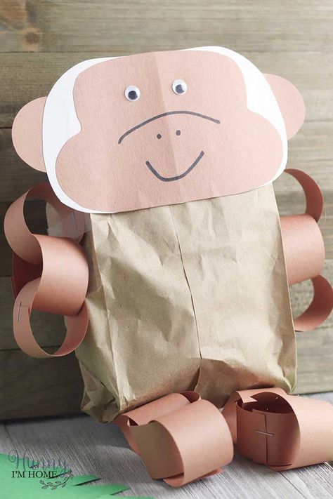 Paper Bag Monkey Craft for Preschoolers Paper Bag Monkey, Paper Monkey, Monkey Craft, Construction Paper Flowers, Monkey Crafts, Paper Bag Crafts, Simple Crafts, Animal Crafts For Kids, Brown Paper Bag