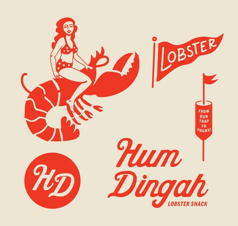 Seafood Graphic Design, Retro Restaurant Logo, Seafood Restaurant Branding, Sea Food Illustration, Seafood Branding, Lobster Cartoon, Seafood Illustration, Lobster Graphic, Lobster Illustration