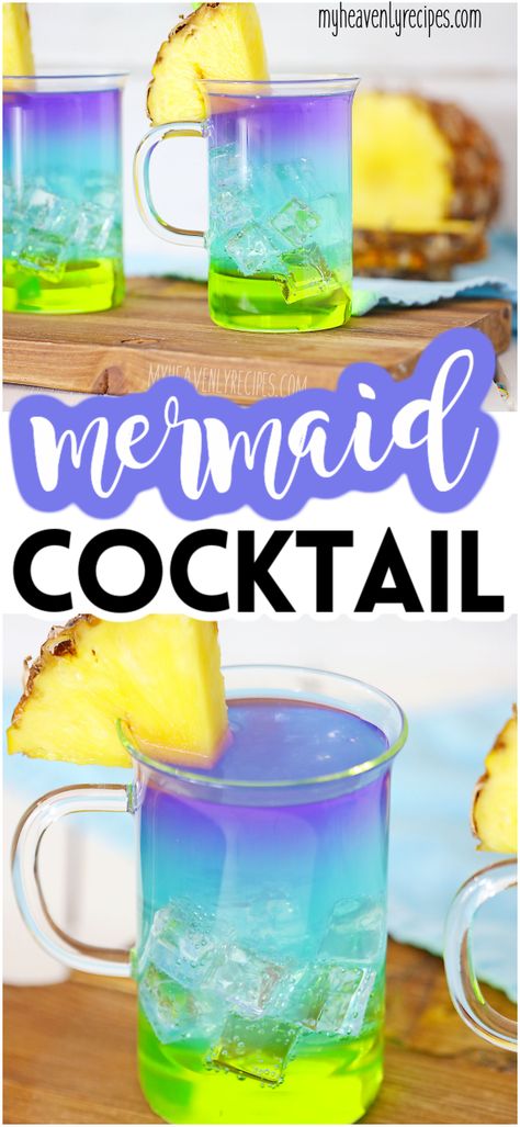 Layered Mermaid Cocktail- delicious alcoholic girly summer drink to make! Blue, purple and green colors for a fun drink. Easy cocktail for girls. Blue And Purple Alcoholic Drinks, Purple And Green Cocktails, Green And Purple Cocktail, Blue And Green Cocktails, Fun Cocktails Girl Night, Girly Alcoholic Drinks, Lavender Tea Bread Recipe, Scooby Snack Drink, Purple Drinks Alcohol