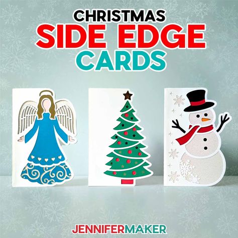 Christmas Side Edge Cards: Easy Cricut Holiday Card Designs! 12x12 Paper Storage, Personalized Candles Diy, Christmas Day Countdown, Holiday Place Cards, Craft Organization Diy, Paper Flower Wall Art, Diy Sharpie Mug, Jennifer Maker, Christmas Side