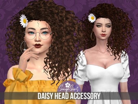 CARLA HAIRSTYLE + DAISY FLOWER ACCESSORY at Sonya Sims - The Sims 4 Catalog Sims Cc Hair, Daisy Head, Masculine Outfits, Sims 4 Tsr, Sims 4 Challenges, Change Hair, High Hair, Fringe Bangs, Sims Hair