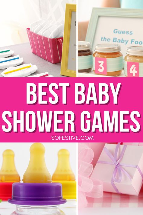 55 FUN Baby Shower Games (& Printables) for 2024- So Festive! Baby Shower Games For A Girl, Baby Shower Minute To Win It Games, Games For Baby Shower Girl, Baby Shower Gamea, Cheap Baby Shower Games, Fun Baby Shower Games Hilarious, Baby Shower Girl Games, Simple Baby Shower Games