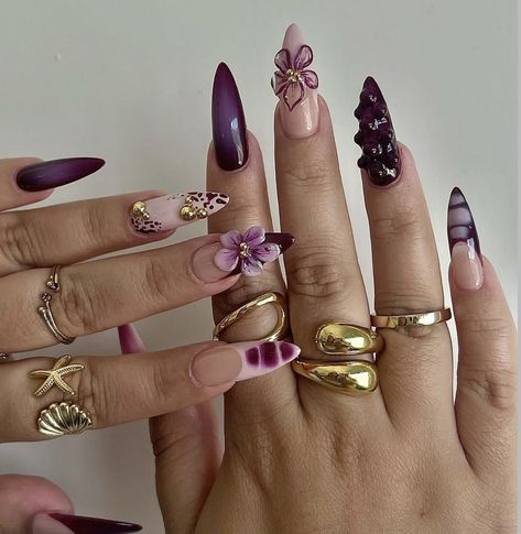 Nails Just One Color, Acrylic Nail Aesthetic, Nail Photo Ideas Instagram, Cute August Nails, Nail Aesthetic Instagram, Nail Designs Flowers, Grape Nails, Nessa Nails, August Nails