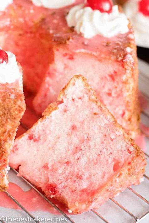 Cherry Chiffon Cake, Cherry Angel Food Cake, Low Fat Dessert, Cherries Recipes, Low Fat Dessert Recipes, Cake Recipe From Scratch, Angel Food Cake Desserts, Snacking Cake, Low Fat Desserts