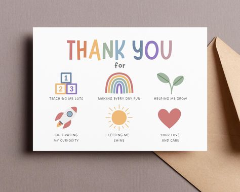 Foldable Card Template, Daycare Nursery, Daycare Teacher Gifts, Nursery Preschool, Preschool Teachers, Nursery Teacher, Daycare Teacher, Foldable Card, Printable Thank You Cards