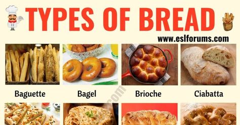 Types of Bread | List of 24 Best Types of Bread from around the World - ESL Forums Italian Flat Bread, Interesting Words, Jewish Cuisine, Types Of Sandwiches, Ezekiel Bread, Words List, Different Types Of Bread, Bread Maker Recipes, Space Words