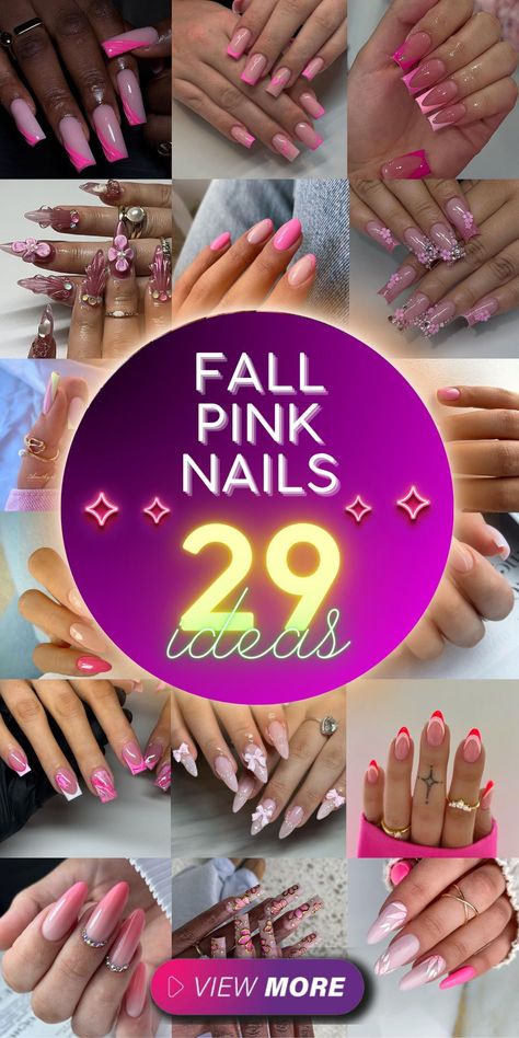 Fall pink nails offer endless possibilities for stylish manicures. Explore a variety of colors and shades, from light to dark, using OPI polish for a flawless finish. Cute designs, glitter accents, and matte options provide plenty of inspo. Acrylic or gel nails in shapes like gel short almond or long stiletto are trendy choices. These nail ideas will make your hands stand out this autumn. Fall Pink Dip Nails, Pink Fall Nails Short, Fall Pink Nail Designs, Pink Fall Nail Ideas, Pink Fall Nails Designs, Girly Fall Nails, Pink Autumn Nails, Nails Inspiration Neutral, Pink Almond Nail Designs