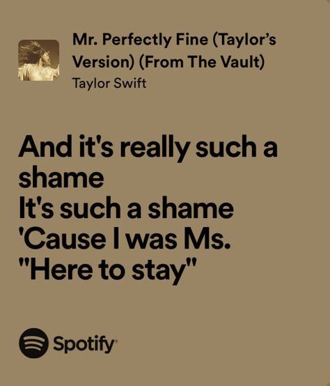 Mr Perfectly Fine Taylor Swift Lyrics Spotify, Mr Perfectly Fine Taylor Swift Lyrics, Mr Perfectly Fine Taylor Swift, Mr Perfectly Fine, Fine Quotes, Music Girl, Taylor Lyrics, Swift Lyrics, Quotes Lyrics