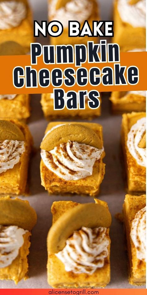 No Bake Pumpkin Cheesecake Bars are the ultimate fall treat that combines creamy, spiced pumpkin goodness with a crunchy, buttery gingersnap crust. Perfect for those who crave a dessert that’s both indulgent and hassle-free, these bars bring together the rich flavors of pumpkin spice and smooth cream cheese without ever turning on the oven. Pumpkin Cream Cheese Pie No Bake, No Bake Pumpkin Cheesecake Bars, No Bake Pumpkin, Cream Cheese Bars, Bake Pumpkin, Pumpkin Cheesecake Bars, No Bake Pumpkin Cheesecake, Gingersnap Crust, Cream Cheese Pie