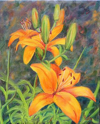 Word Weaver Art: Tiger Lilies Original Oil Painting Orange Flowers Orange Lilies, Fire Lily, Weavers Art, Orange Lily, Day Lily, Rooster Painting, Orange Tiger, Lily Painting, Drawing Inspo