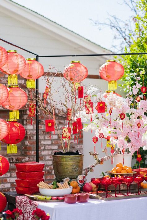 Lunar New Year Tablescape with Pottery Barn: Year of the Dragon Mulan Party Decorations, New Year Tablescape, Lunar New Year Party, Mulan Party, Asian Dinner, New Year's Food, Lunar Year, Chinese New Year Decorations, Happy Lunar New Year