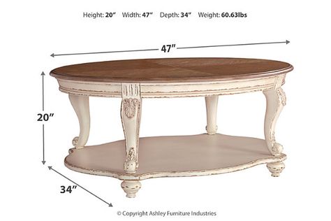 Realyn Coffee Table, , large Urban Farmhouse Decor, White Cocktail Tables, Decorative Corbels, Brown Coffee Table, Oval Coffee Table, Traditional Cottage, Oval Coffee Tables, Style Cottage, Stylish Tables