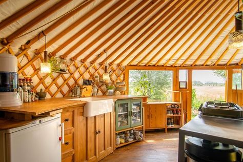 Small Yurt Interior, Yurt Kitchen, Yurt House, Yurt Life, Diy Dream Home, Yurt Interior, Yurt Home, Yurt Living, Dome Homes